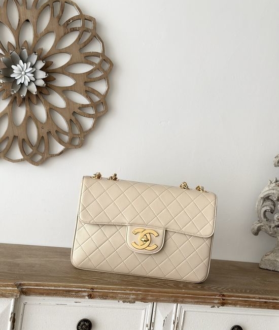 Chanel Classic Flap Large Gold Logo Bag A2222
