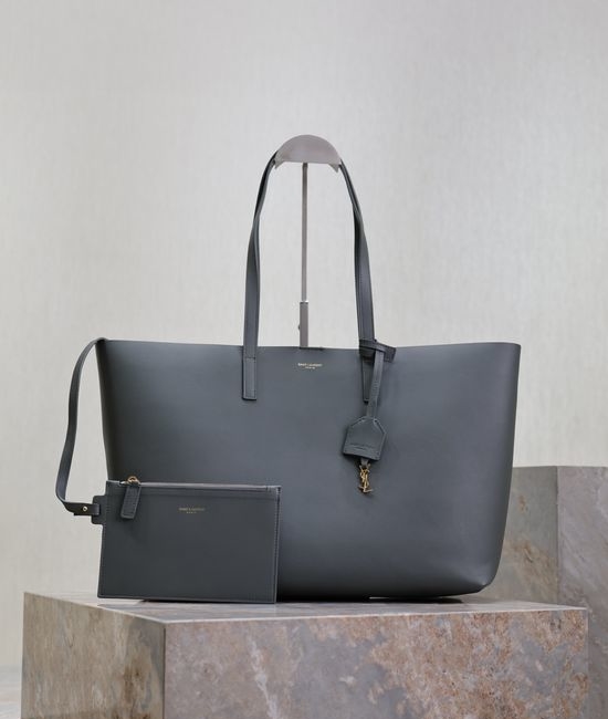 Yves Saint Laurent YSL Gray Leather Shopping Tote Bag 394195