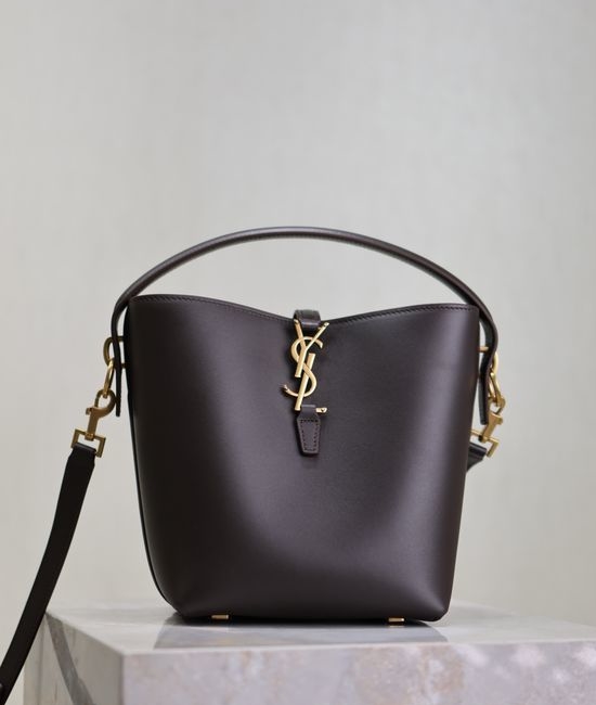 Yves Saint Laurent YSL LE 37 Small Bucket Bag Coffee Brown Italian Calfskin 749036