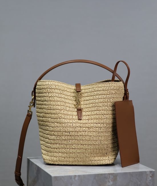 Yves Saint Laurent YSL LE 37 Woven Raffia Bucket Bag 742828