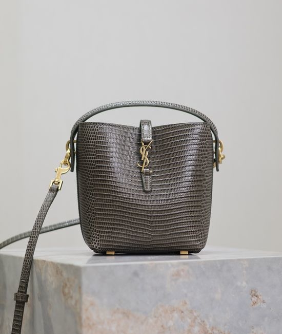 Yves Saint Laurent YSL Green Lizard Leather Bucket Bag Chic 765870