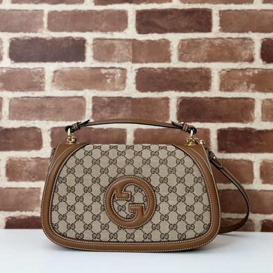 Gucci Shoulder Bag Apron Fabric Brown Trim 815716