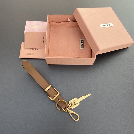 Miu Miu Brown Leather Key Ring Wallet Charm MOMM0190_5TL176