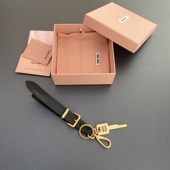 Miu Miu Black Leather Key Ring Wallet Charm MOMM0190_5TL176