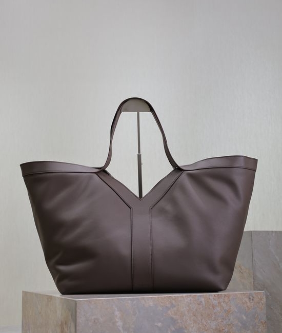 Yves Saint Laurent YSL Shopping Bag Artistic Y-Embossed Coffee Leather 817602
