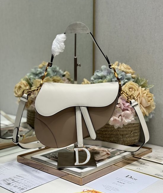 Christian Dior CD Saddle Bag Color-block Apricot White 0446/3351