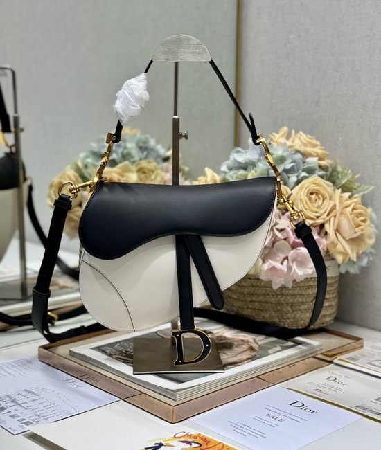 Christian Dior CD Saddle Bag Color-block White Black 0446/3351