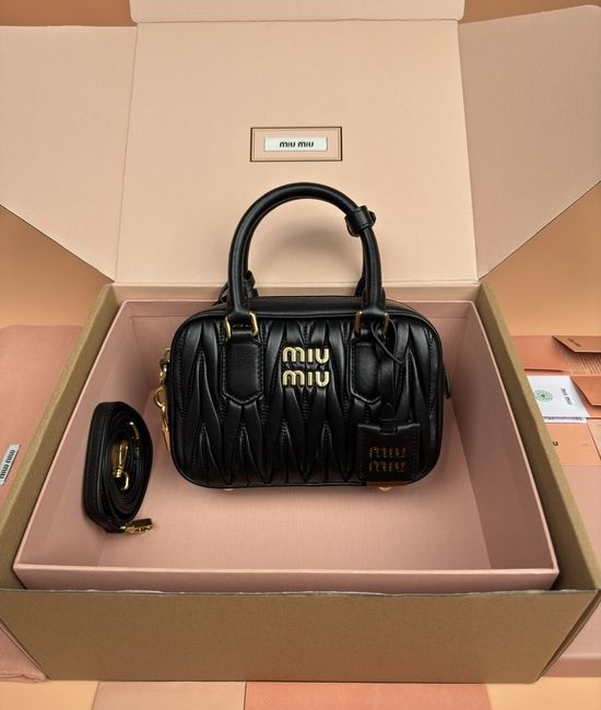 Miu Miu Arcadie Matelasse Leather Bowling Bag 5BB123