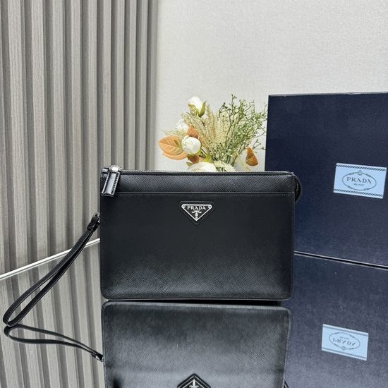 Prada Saffiano Leather Clutch with Enamel Logo 2VF032