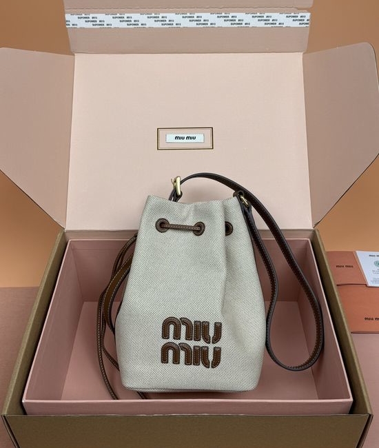 Miu Miu Canvas Leather Bucket Bag 5BE090