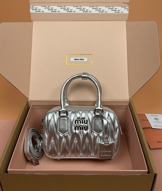 Miu Miu Arcadie Matelasse Silver Lambskin Bag _5BB123