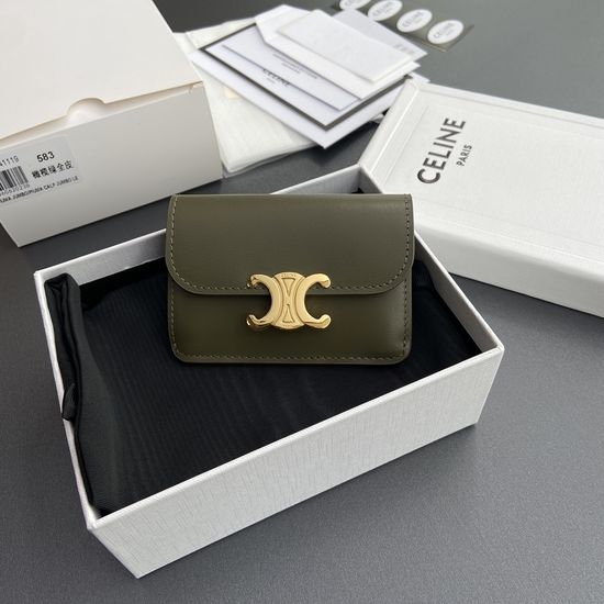 Celine TRIOMPHE Shiny Leather Flap Card Holder 10I 582 CPJ.04LU