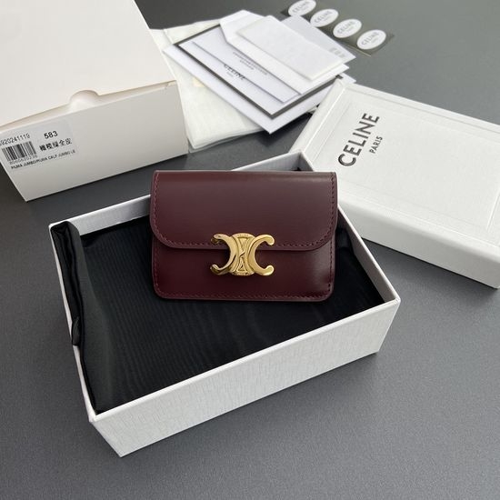 Celine TRIOMPHE Glazed Cowhide Flap Card Holder 10I 582 CPJ.04LU