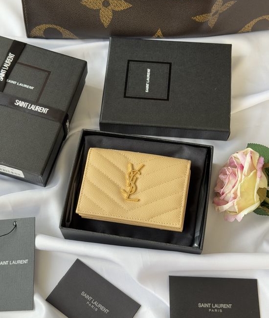 Yves Saint Laurent YSL Quilted Caviar Leather Short Wallet 596323