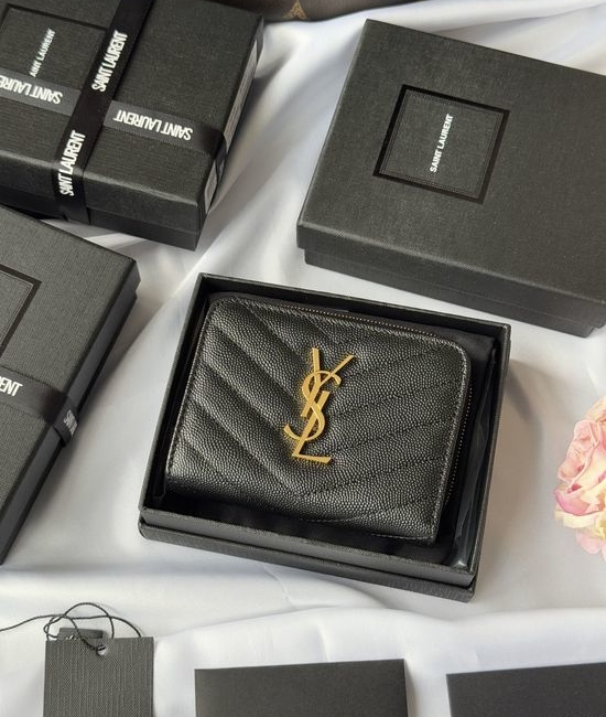 Yves Saint Laurent YSL Zip Around Leather Card Holder Wallet 403723