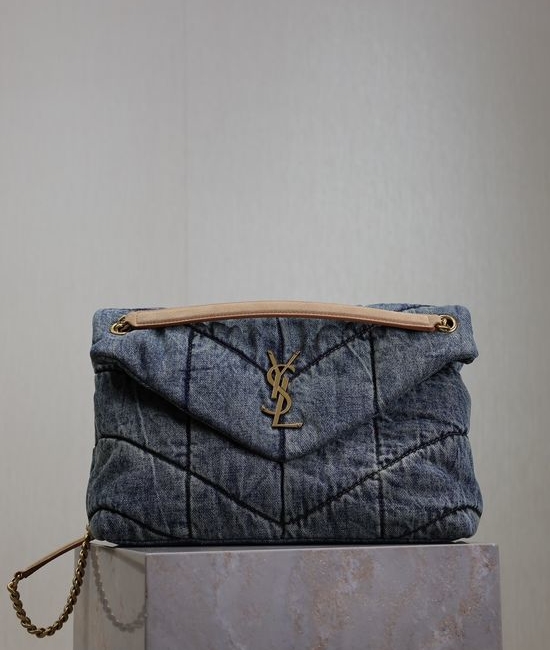 Yves Saint Laurent YSL Loulou Puffer Denim Suede Bag 577475-1