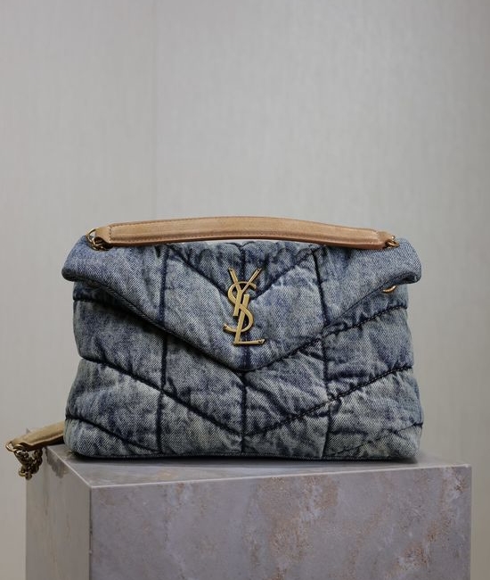 Yves Saint Laurent YSL Loulou Puffer Denim Shoulder Bag 577476
