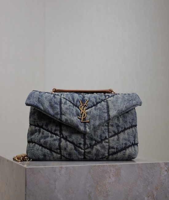 Yves Saint Laurent YSL Loulou Puffer Denim Suede Fashion Bag 759337