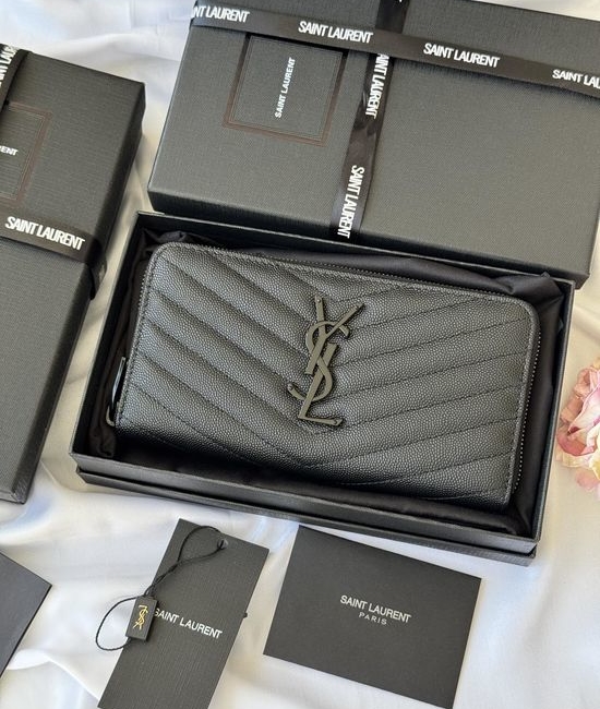 Yves Saint Laurent YSL Caviar Leather Zip Around Wallet 358094
