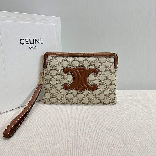 Celine Linen Printed Clutch Bag with Wrist Strap 10J502