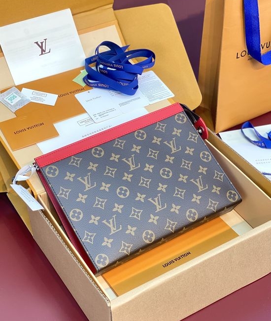 Louis Vuitton LV Pochette Voyage Red Monogram Macassar Handbag M12820