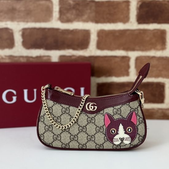 Gucci Coffee Rubber Cat Pattern Handbag 818763