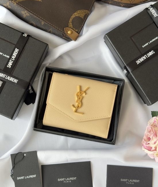Yves Saint Laurent YSL Caviar Leather Trifold Compact Wallet 582296