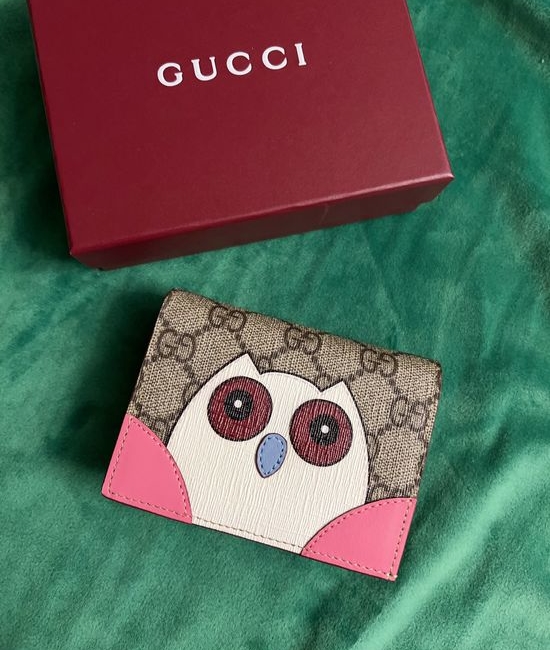 Gucci Cartoon Pattern Calfskin Card Holder Wallet 818767
