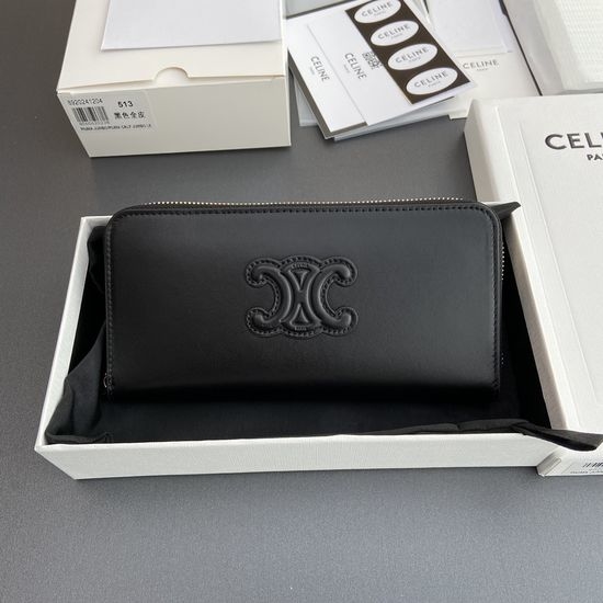 Celine TRIOMPHE Leather Long Zip Wallet 10K513