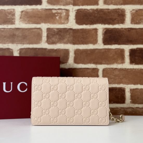 Gucci Leather Crossbody Bag Embossed Pink 818705