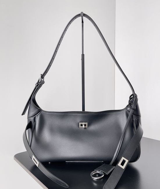 Balenciaga Bel Air Adjustable Strap Shoulder Bag 810680 Black Silver