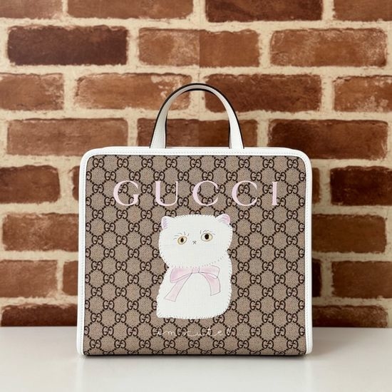 Gucci Shoulder Bag Cat White Leather 605614