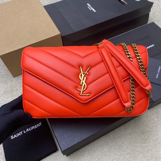 Yves Saint Laurent YSL LouLou Medium Shoulder Bag in Orange Leather 801439