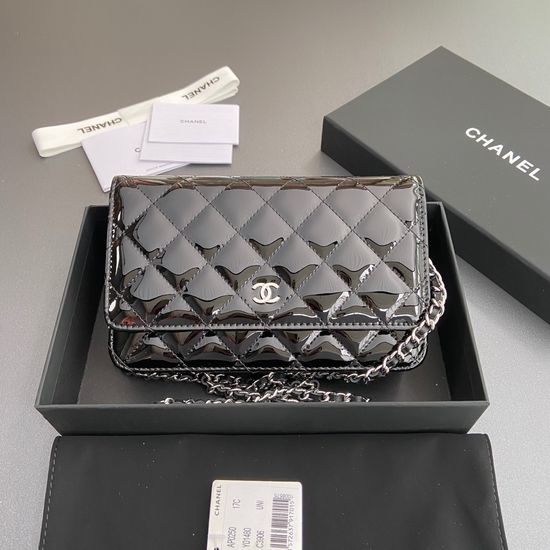 Chanel Shoulder Bag Black Patent Leather AP0250