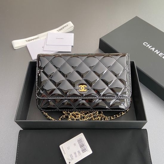 Chanel Shoulder Bag Black Patent Leather AP0250