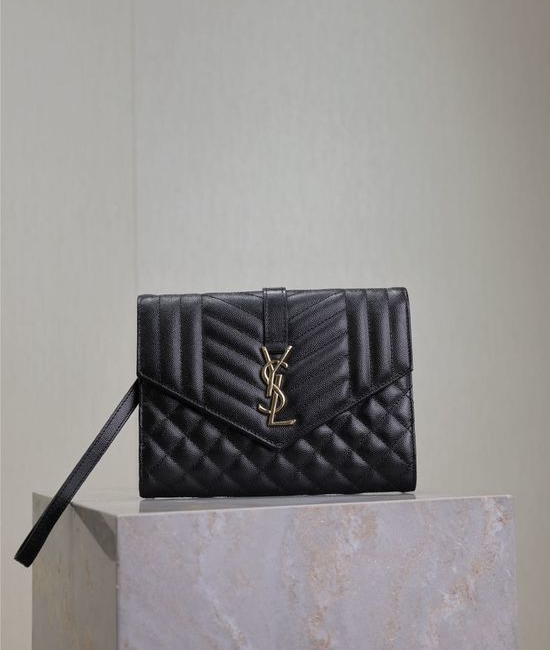 Yves Saint Laurent YSL Le Cassandre Black Checkered Clutch 617662