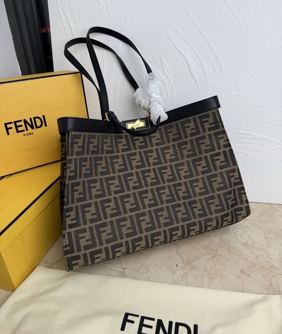 Fendi Peekaboo X-Tote Houndstooth Canvas Tote Bag FF