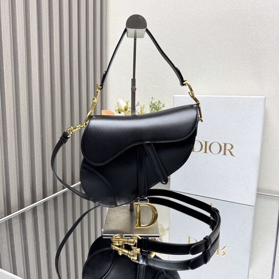Christian Dior CD Saddle Bag Black Leather Large 8306