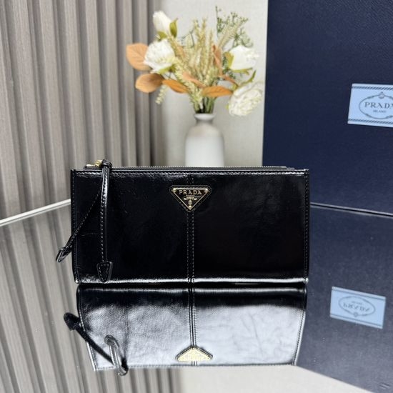 Prada Leather Pouch Enamel Logo Zipper Closure 3626