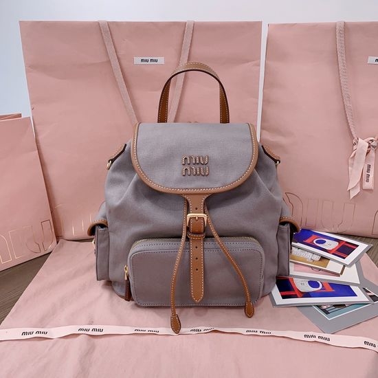 Miu Miu College Style Canvas Leather Backpack 5BZ042