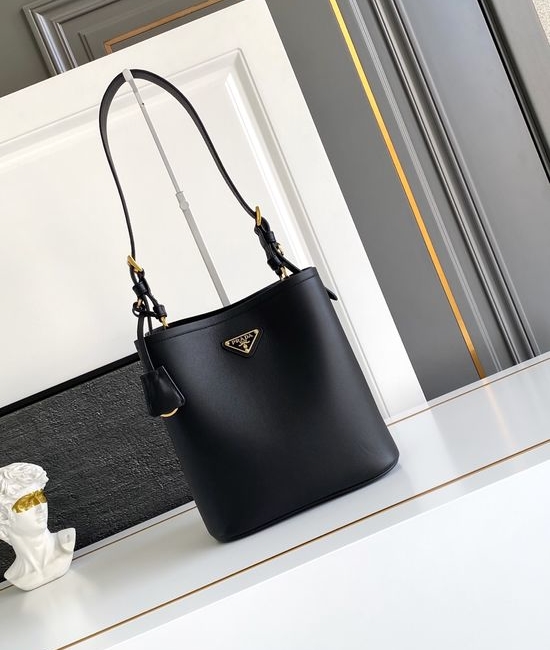 Prada Leather Handbag with Enamel Triangle Logo 1BE080