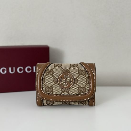 Gucci Mini Apricot Canvas Brown Leather Bag 818811
