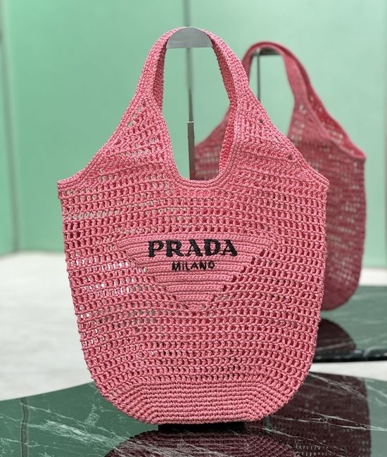 Prada Raffia Tote Bag Embroidered Logo 1BG424