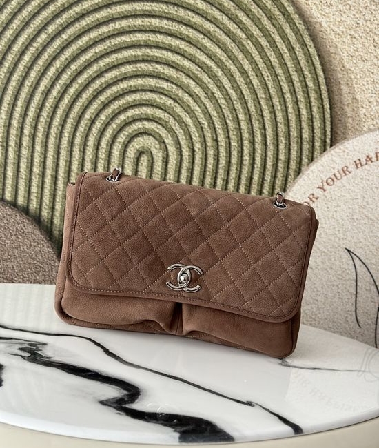 Chanel Large Logo Suede Double Pocket Tote 3313