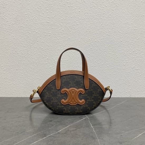 Celine Oval Logo Print Leather Handbag 122262