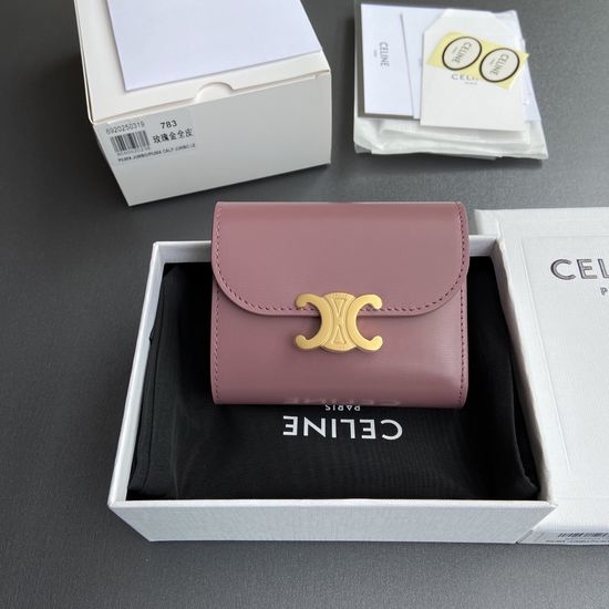 Celine Triomphe Shiny Leather Wallet Gold Hardware 10D782