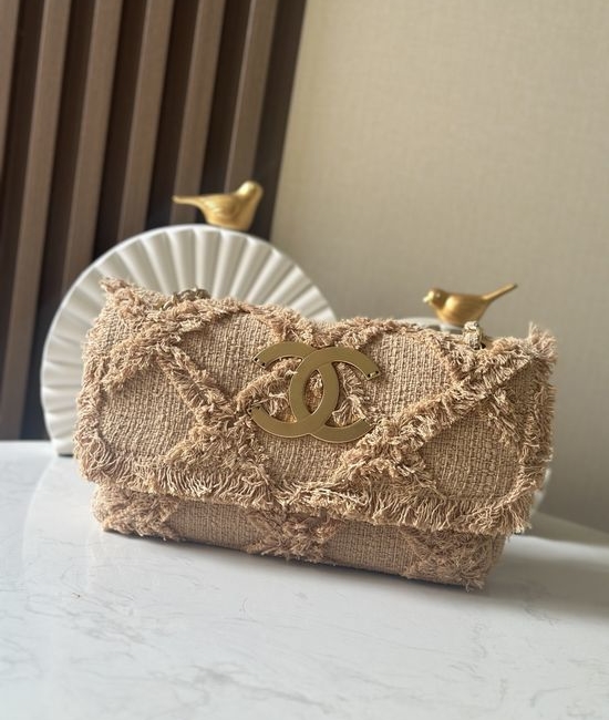 Chanel Straw Woven Tassel Bag Low-Saturation Milk Tea Tone 8803