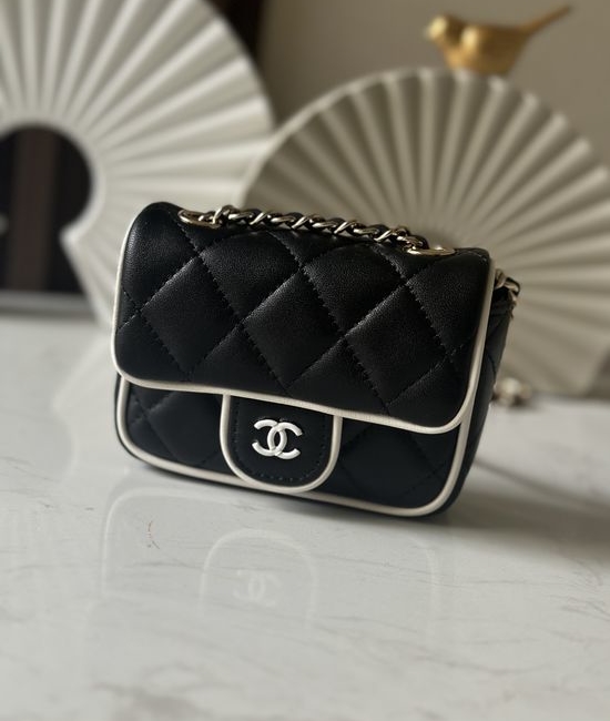 Chanel Lambskin Mini Bag Black White 66032