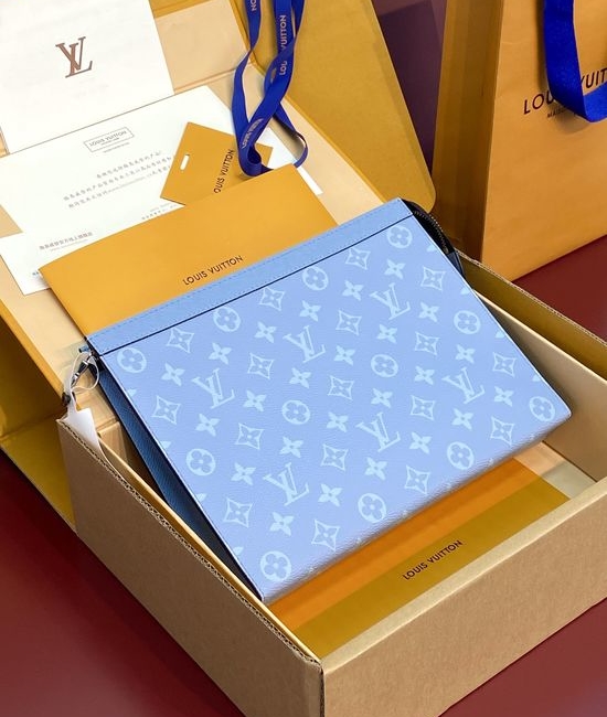 Louis Vuitton LV Pochette Voyage Medium Blue Clutch M14011