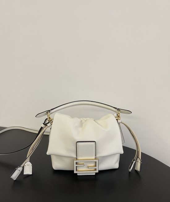 Fendi Mamma Baguette White Lambskin Bag 8832
